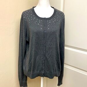 Central Park West cardigan Womens XXL sweater sequins Festive Grey Soft Preppy